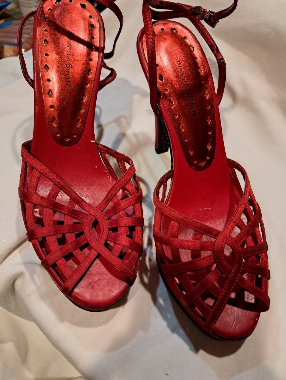 Amanda Smith Red Woven Strappy High Heels